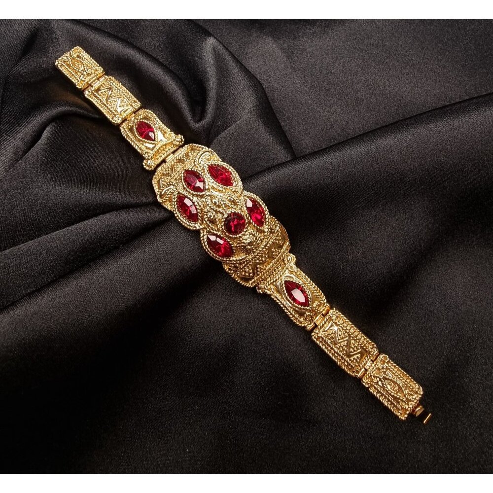 Rare Find Vintage JBK Gold-Tone Bracelet With Red Gemstones Camrose & Kross